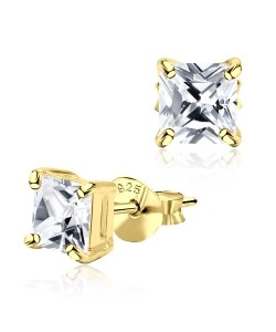 Gold Plated Square CZ Stud Earring STA-5SQ-GP